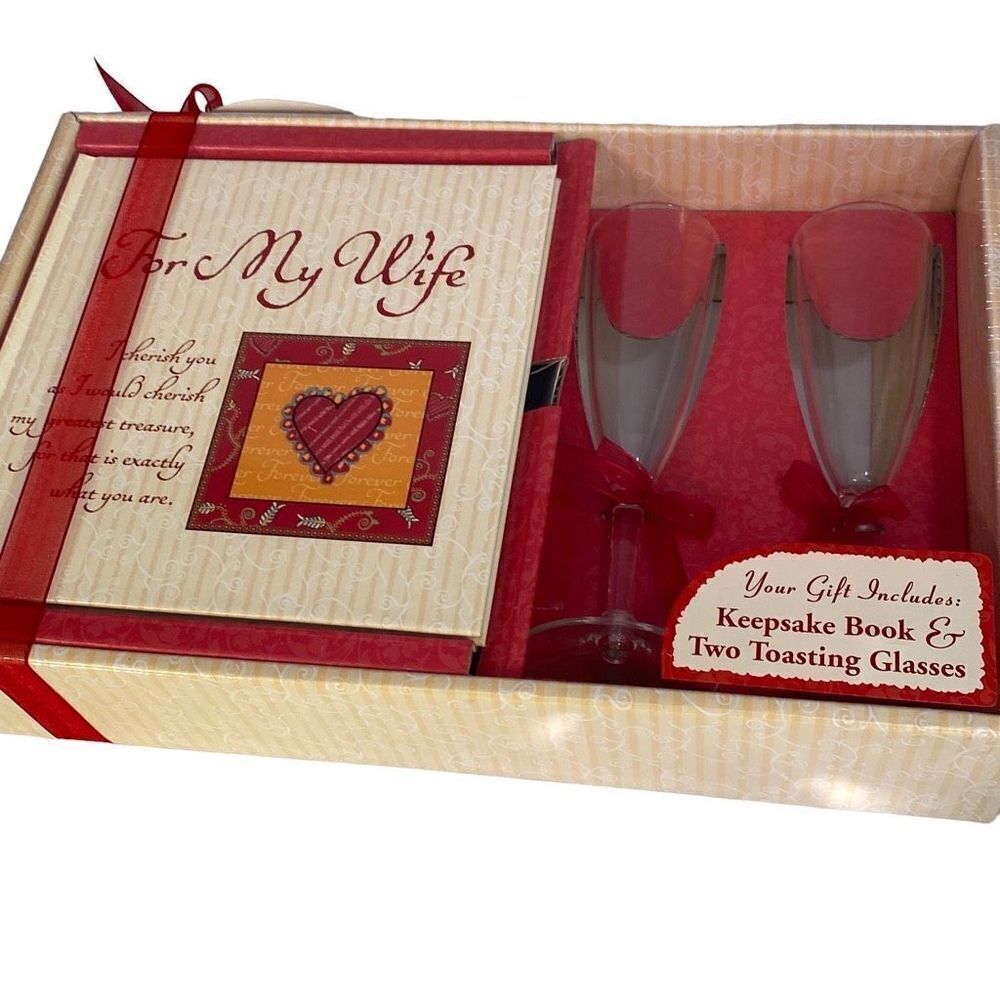 New Valentine's Boxed Gift Set With For My Wife Keepsake Book and Two Toasting G